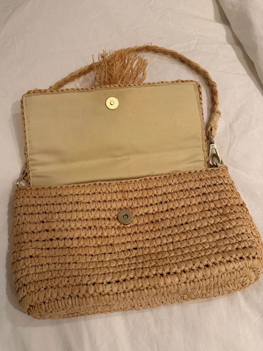 l*space Woven Raffia Tassel Shoulder Bag in Natural Tan
